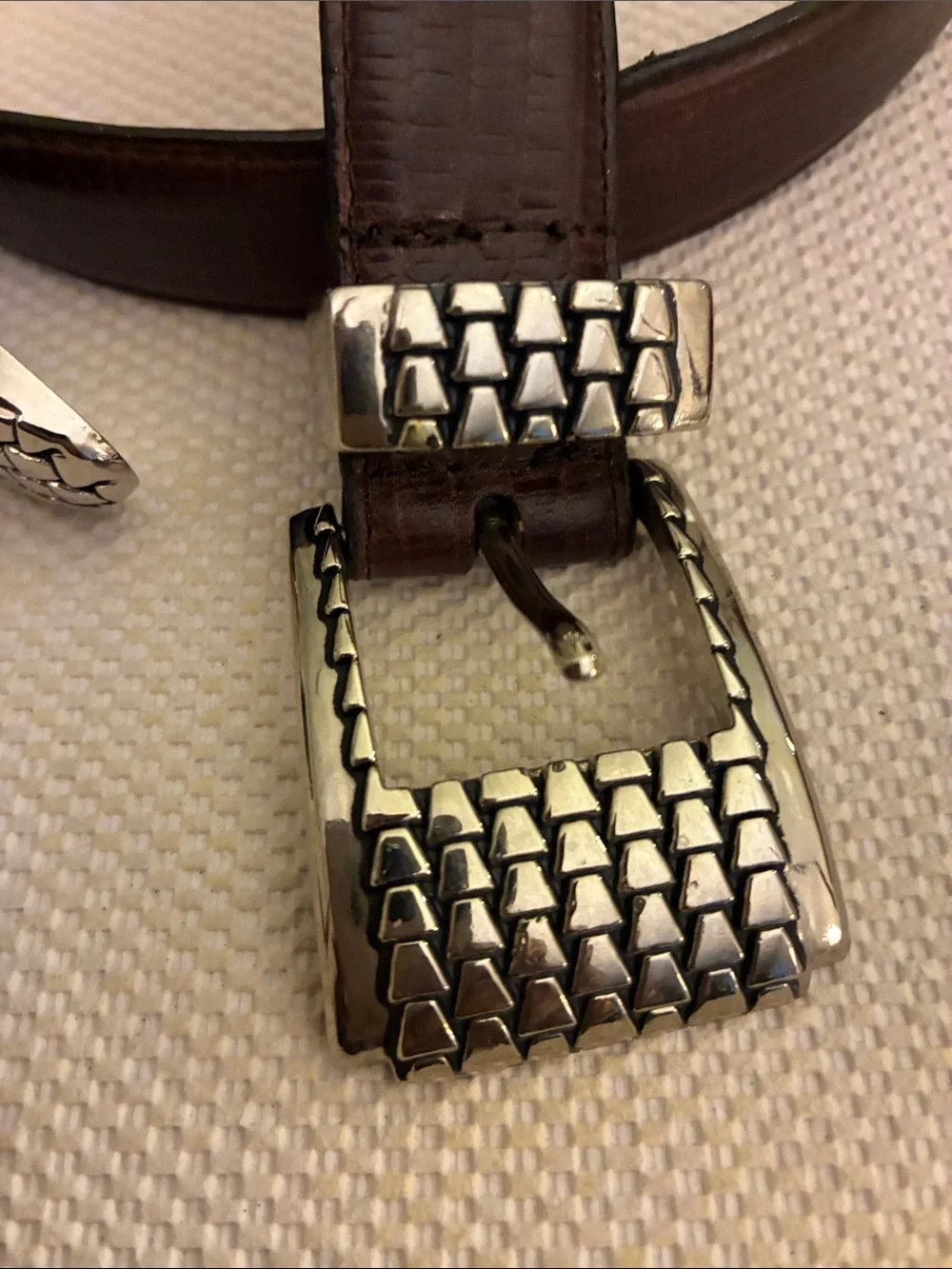 Captive 9718 Brown vintage Leather Belt with Silver Woven Buckle gilt Metal